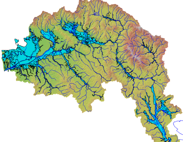 Le aree inondate nel bacino dell'Arno durante l'alluvione del novembre del 1966.